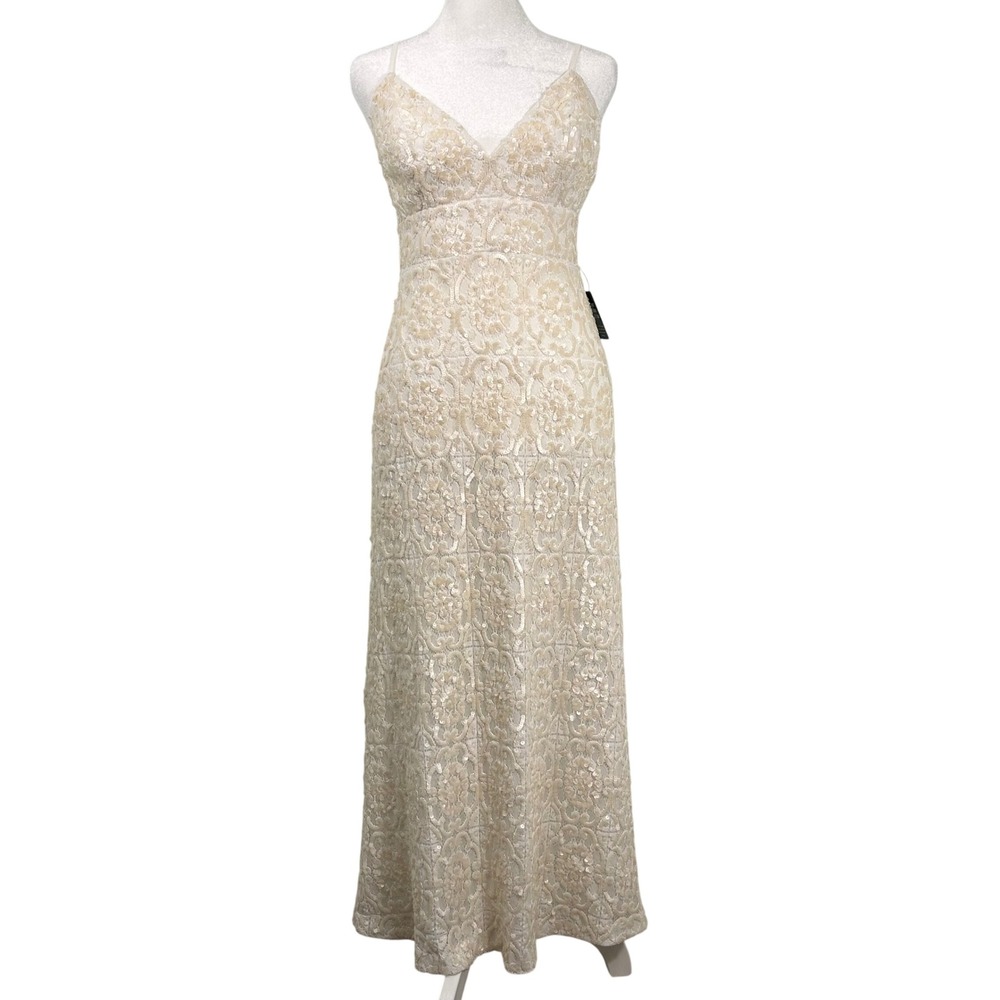 Express Sequin Lace Maxi Dress Womens 6 Ivory NWT Prom Dance Holiday Formal Gown